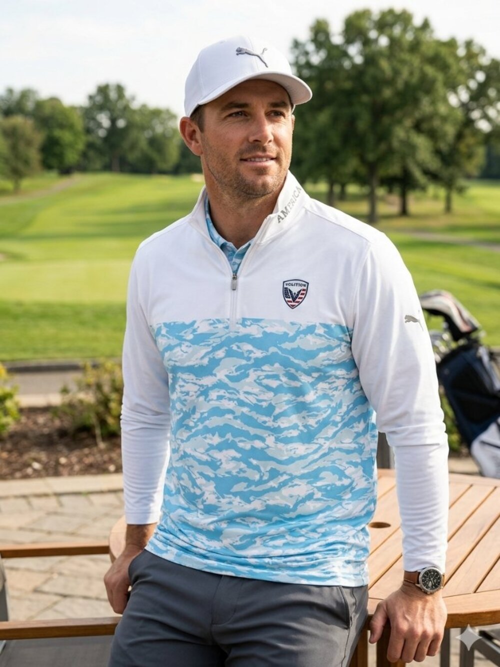PUMA Golf Volition Cavu 1/4 Zip Pullover Camo Blue/White